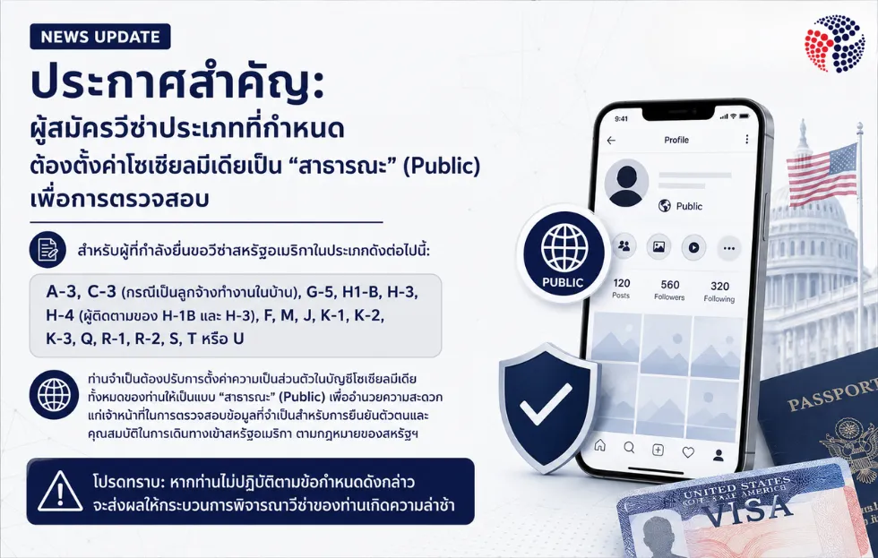 วีซ่าสหรัฐฯ ต้องตั้งค่าโซเชียลมีเดียเป็น สาธารณะ